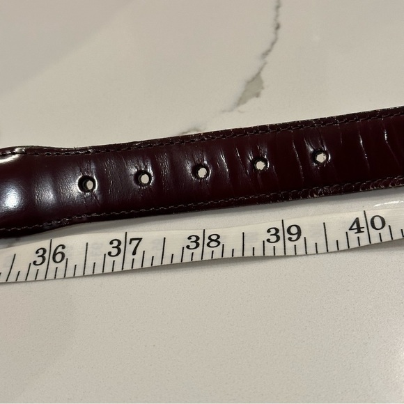 Men’s Roundtree And Yorke Burgundy Burnished Leather Brass Buckle Dress Belt 38 - Picture 8 of 11